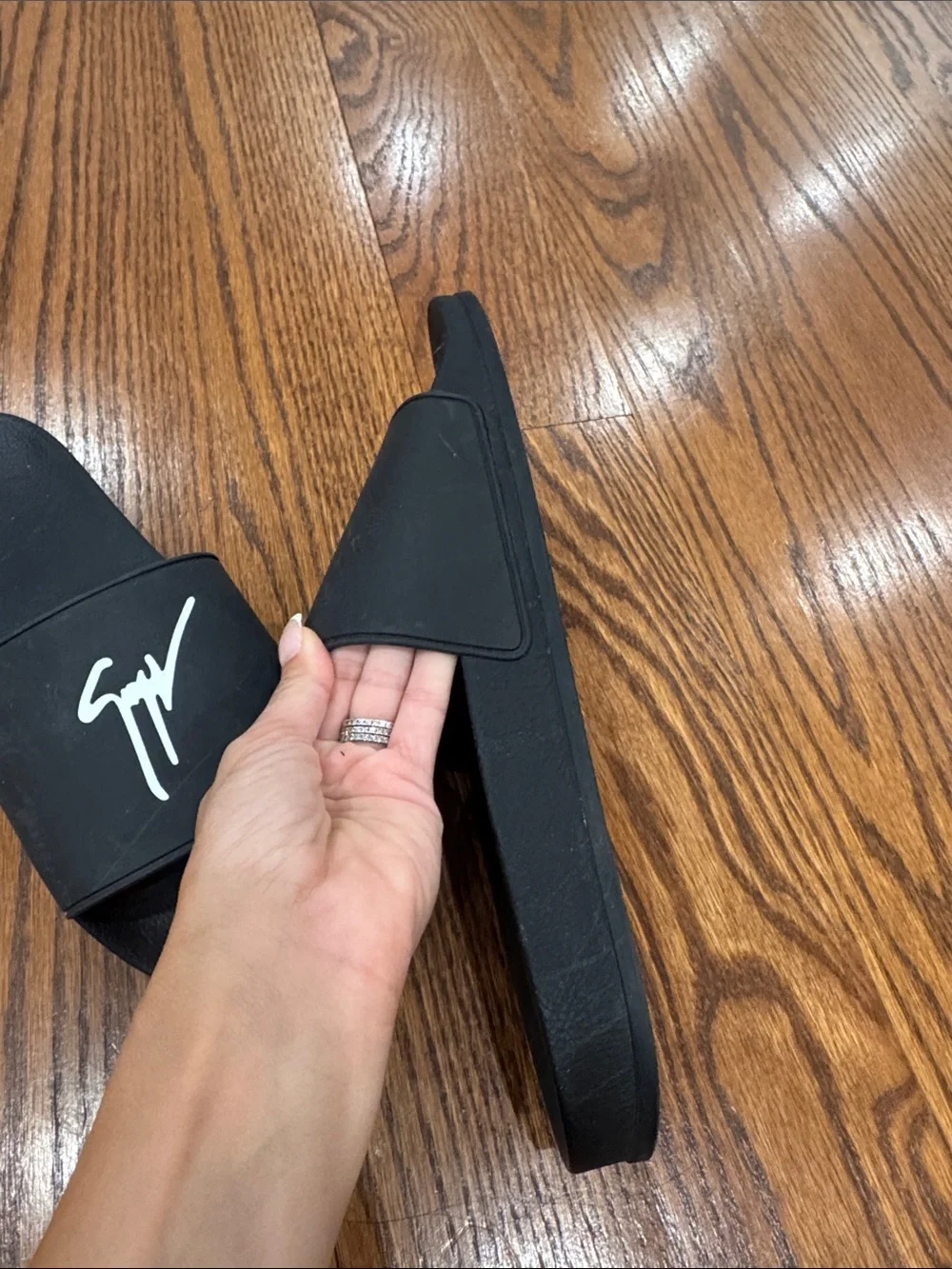 Giuseppe Zanotti Black Slide Sandals with White Signature Logo